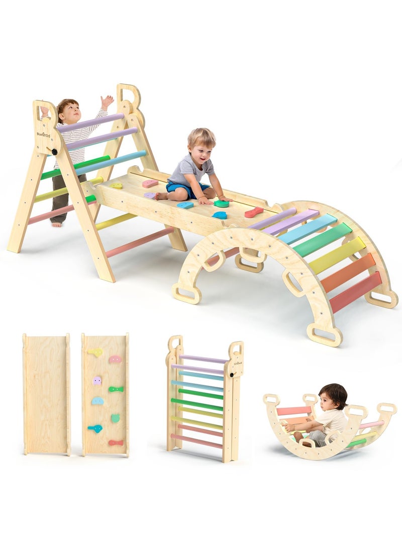 XiuWoo Toddler Climbing Frame Indoor Pikler Triangle Set 7 in 1 Rainbow Wooden Climbing Frame with Sliding Ramp Arch and Ladder Climber Montessori Climbing Toy Play Gym for Kids - Image 1