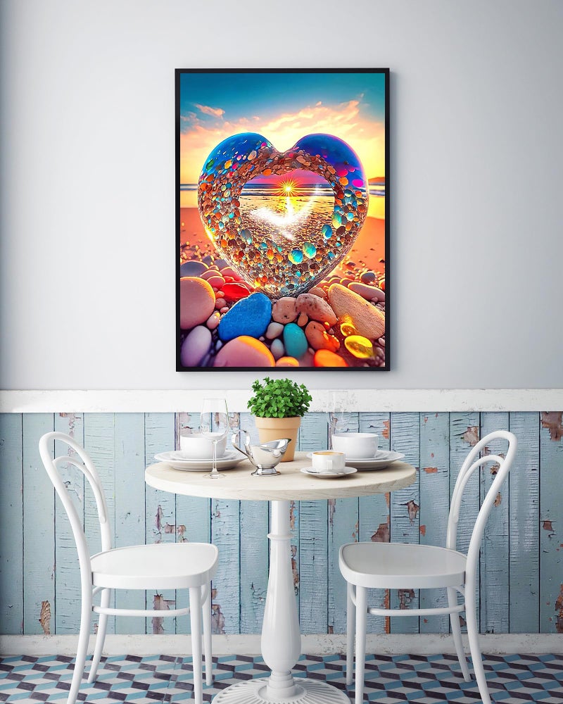 KINPLUB 5D Diamond Painting Kits for Adults, Color Heart Shape Stone Diamond Art Kits for Beginners, DIY Full Round Drill Love Beach Paint with Diamonds Dots Gem Art, Home Wall Decor 12 x 16 Inch - Image 3