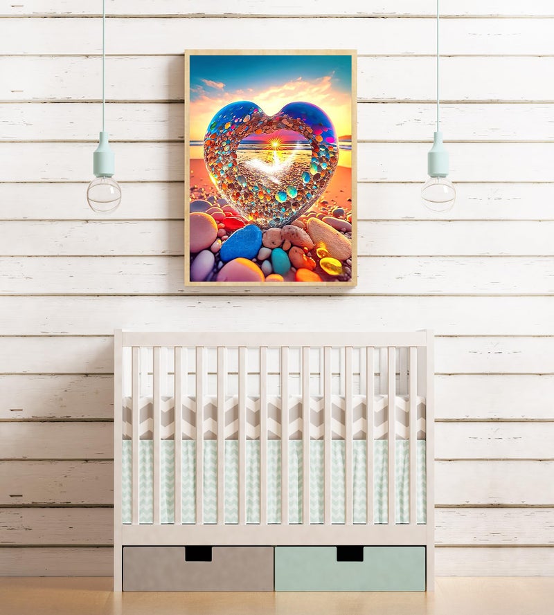 KINPLUB 5D Diamond Painting Kits for Adults, Color Heart Shape Stone Diamond Art Kits for Beginners, DIY Full Round Drill Love Beach Paint with Diamonds Dots Gem Art, Home Wall Decor 12 x 16 Inch - Image 4