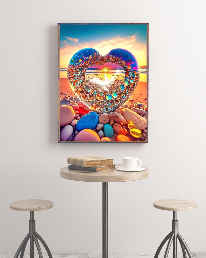KINPLUB 5D Diamond Painting Kits for Adults, Color Heart Shape Stone Diamond Art Kits for Beginners, DIY Full Round Drill Love Beach Paint with Diamonds Dots Gem Art, Home Wall Decor 12 x 16 Inch - Image 5