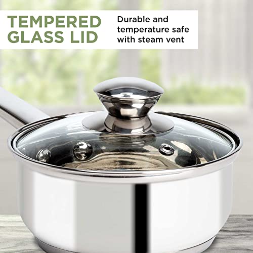 Ecolution Stainless Steel Sauce Pan, Encapsulated Induction Ready Cooking Pot with Glass Lid, Oven Safe, Dishwasher Safe Soup Pot, 1-Quart - Image 4