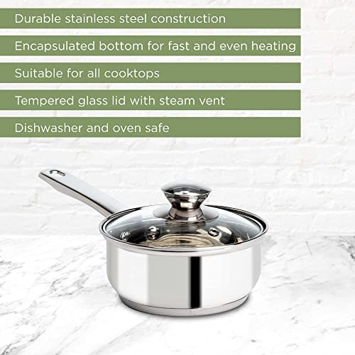 Ecolution Stainless Steel Sauce Pan, Encapsulated Induction Ready Cooking Pot with Glass Lid, Oven Safe, Dishwasher Safe Soup Pot, 1-Quart - Image 2
