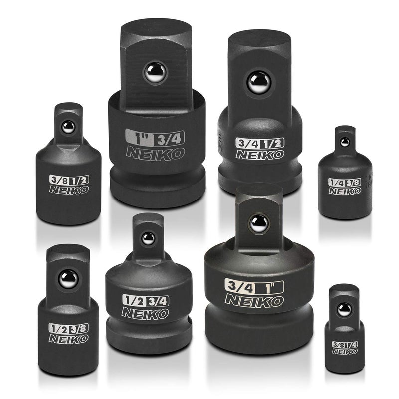 NEIKO 30223A 8 PC Impact Socket Adapter Set Standard SAE Size CrV Steel Impact Driver Wrench Conversion Kit Locking Impact Socket Adapters Reducer Set Ball Detent 14 38 12 34 1