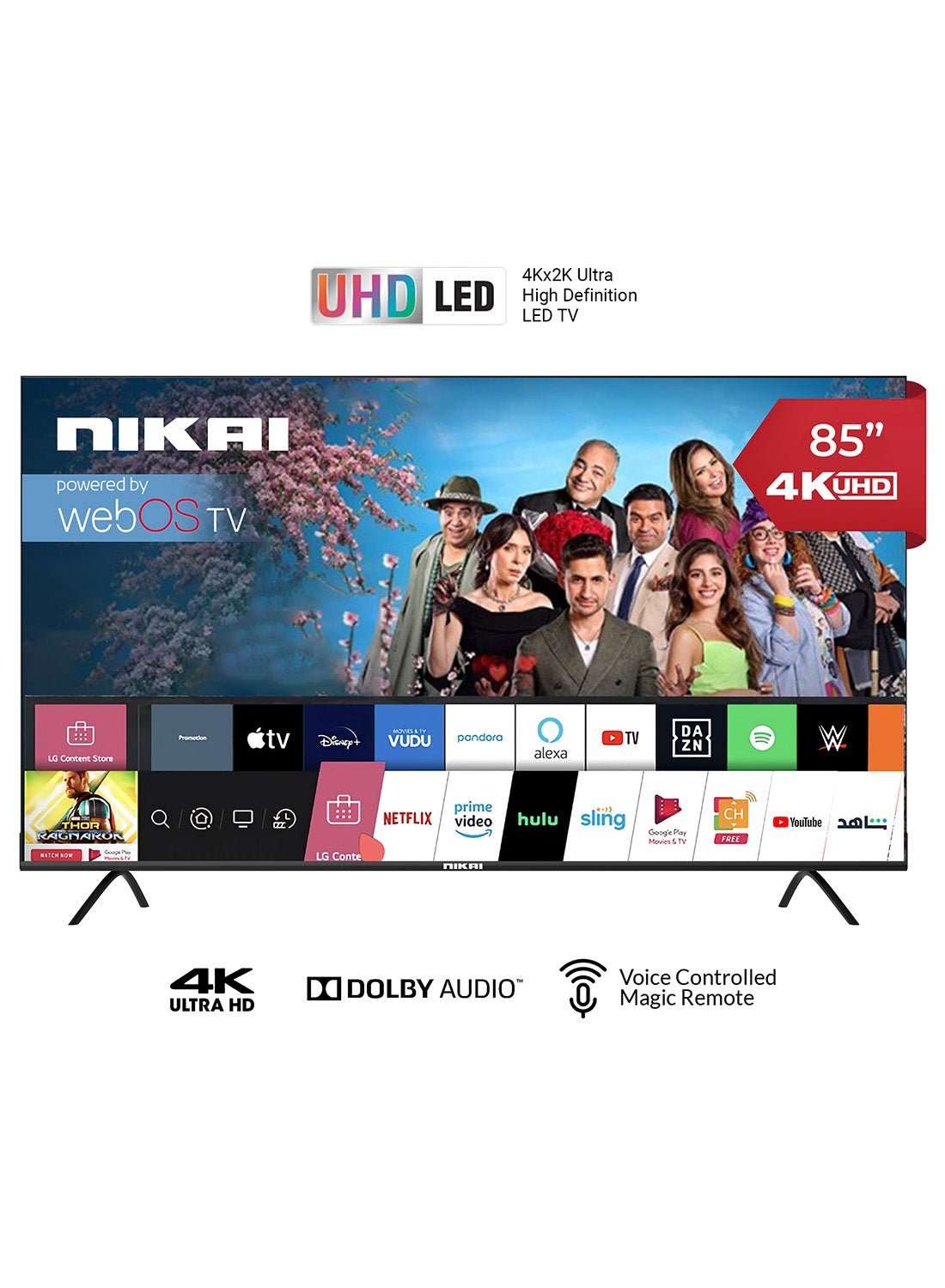 85 Inch UHD LED WebOS Smart Tv Platinum Series, Magic Remote, Cinema Screen Design 4K Ultra HDR, Dolby Audio, Smart Voice Control, Apps YouTube, Netflix, Shahid, 60Hz, 2 Year Warranty - NIK85MEU4STN Black