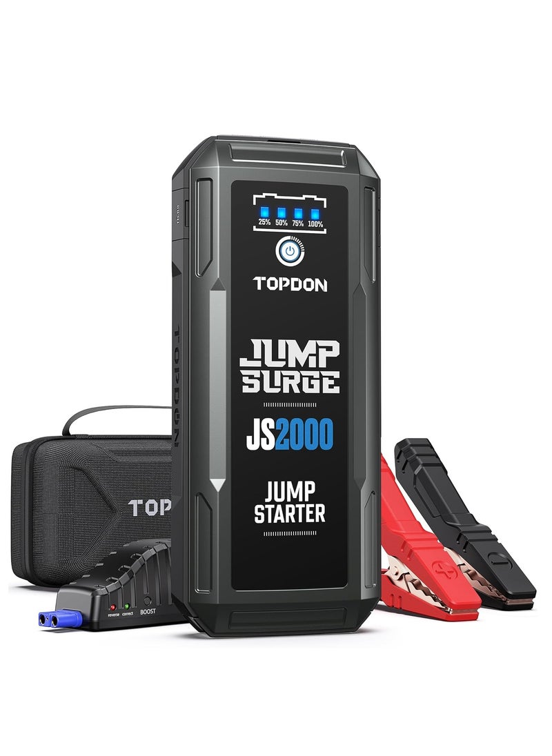 Topdon - TOPDON Car Battery Jump Starter, 2000A Peak Battery Jump Starter for Up to 8L Gas/6L Diesel Engines, 12V Portable Battery Booster Jump Starter Pack with Jumper Cables and EVA Protection Case - Image 1