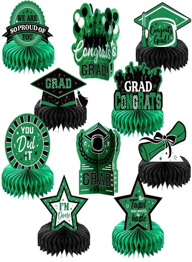 Yisong 10 Pcs Graduation Party Decorations Class of 2026 Congrats Grad Honeycomb Centerpieces Congratulate Graduation Table Toppers for Party Supplies(Green, Black) - Image 1
