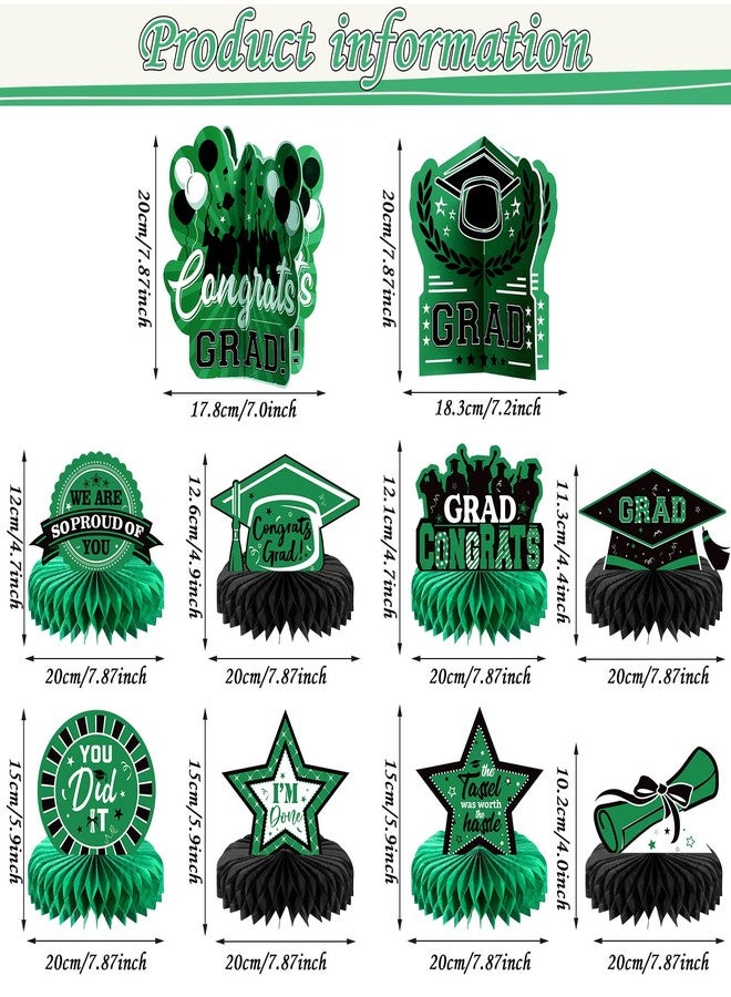 Yisong 10 Pcs Graduation Party Decorations Class of 2026 Congrats Grad Honeycomb Centerpieces Congratulate Graduation Table Toppers for Party Supplies(Green, Black) - Image 4