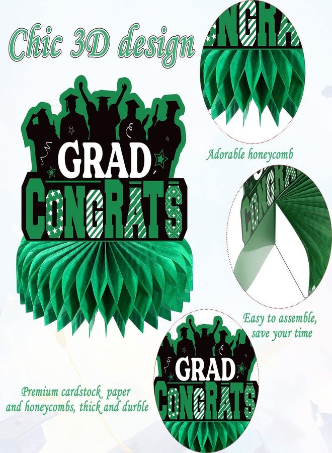 Yisong 10 Pcs Graduation Party Decorations Class of 2026 Congrats Grad Honeycomb Centerpieces Congratulate Graduation Table Toppers for Party Supplies(Green, Black) - Image 2