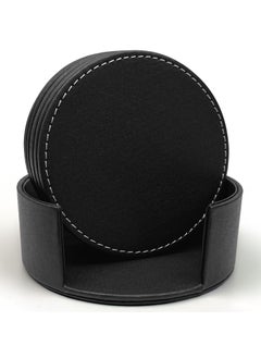 ablieve PU Black Leather Coasters Set of 6 with Holder Coasters for Drinks Heat resistance Mats Coffee Coaster Protect Furniture  - Image 1