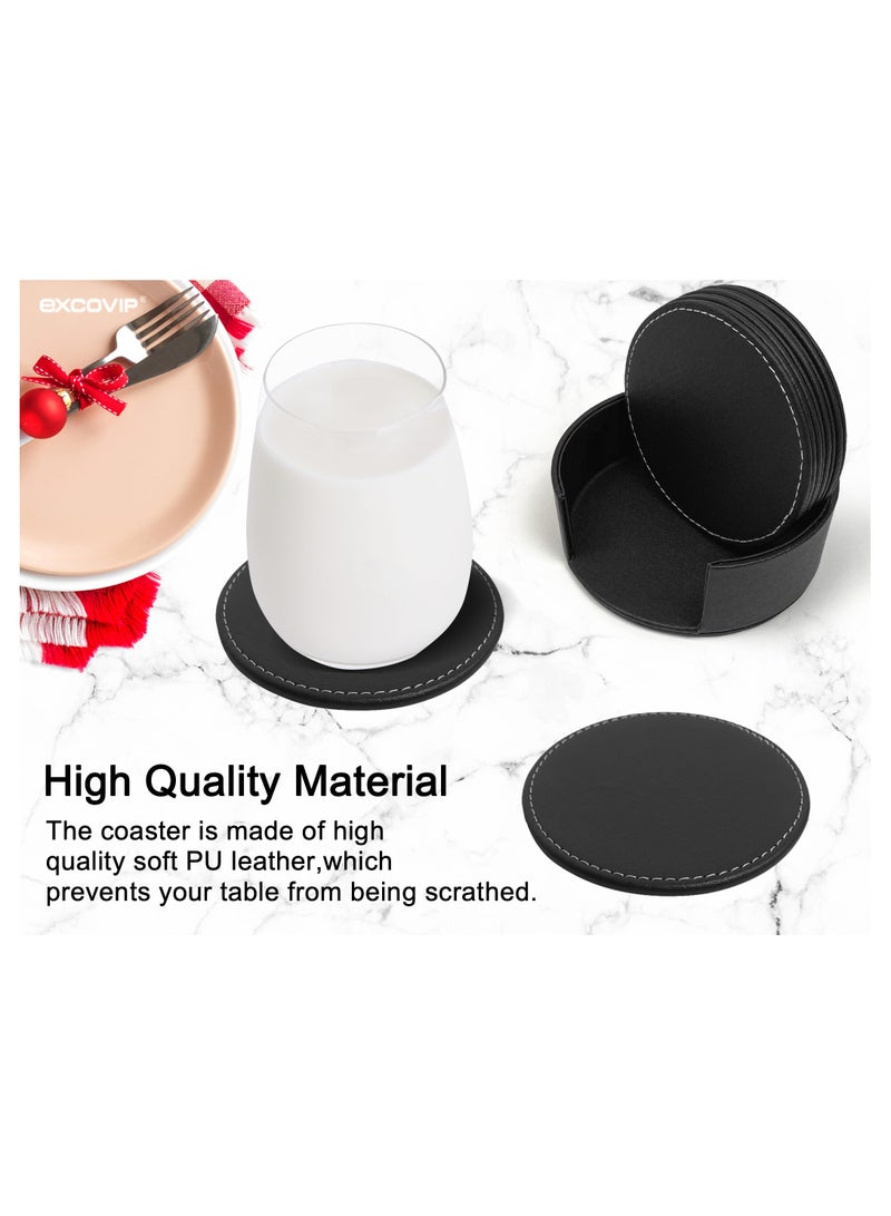 ablieve PU Black Leather Coasters Set of 6 with Holder Coasters for Drinks Heat resistance Mats Coffee Coaster Protect Furniture - Image 2