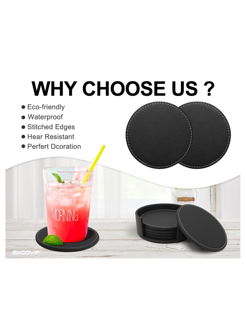 ablieve PU Black Leather Coasters Set of 6 with Holder Coasters for Drinks Heat resistance Mats Coffee Coaster Protect Furniture - Image 3