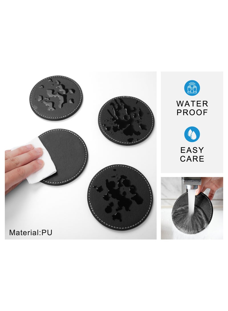 ablieve PU Black Leather Coasters Set of 6 with Holder Coasters for Drinks Heat resistance Mats Coffee Coaster Protect Furniture - Image 4