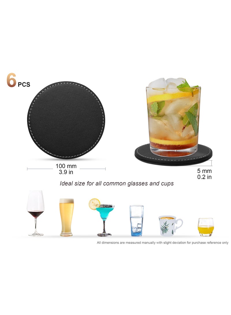 ablieve PU Black Leather Coasters Set of 6 with Holder Coasters for Drinks Heat resistance Mats Coffee Coaster Protect Furniture - Image 5