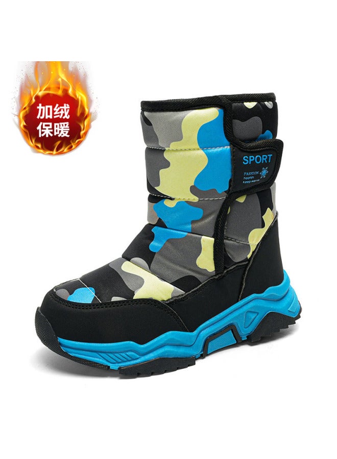 Of Children's Snow Boots, Mid-to-large Size Children's Winter Fleece-lined Warm Cotton Shoes, High-top Camouflage Children's Big Cotton Boots