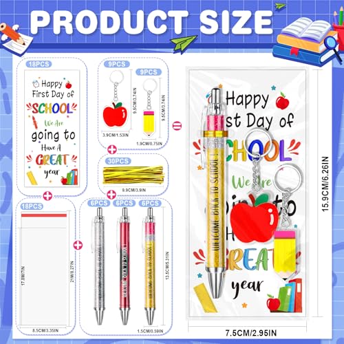 LUYI 54 Pcs Back to School Student Gifts Bulk Ballpoint Pens Apple Pencil Keychains and First Day of School Greeting Cards Gift for Teacher Student Classroom Party Favors Supplies - Image 2