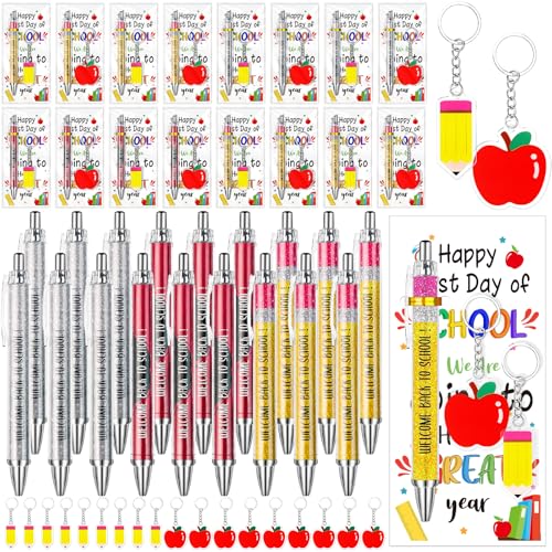 LUYI 54 Pcs Back to School Student Gifts Bulk Ballpoint Pens Apple Pencil Keychains and First Day of School Greeting Cards Gift for Teacher Student Classroom Party Favors Supplies - Image 1
