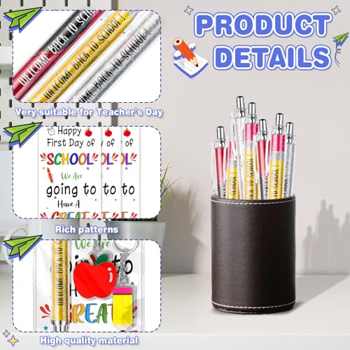 LUYI 54 Pcs Back to School Student Gifts Bulk Ballpoint Pens Apple Pencil Keychains and First Day of School Greeting Cards Gift for Teacher Student Classroom Party Favors Supplies - Image 3