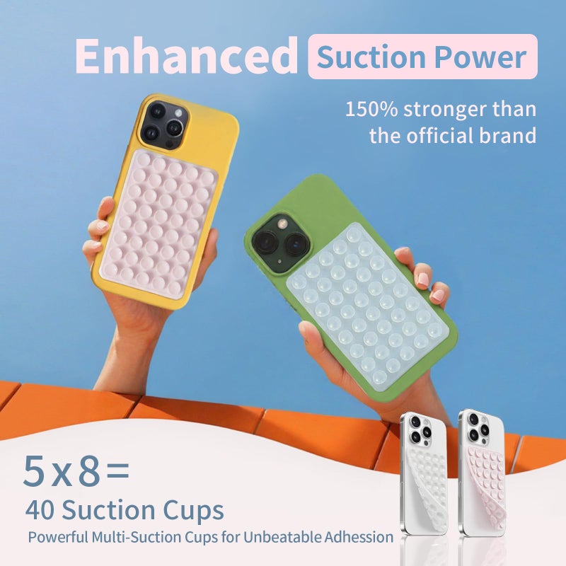 Mnyatr 2 Pack Silicone Suction Cup Phone Case Mount Double Sided, Sticky Phone Grip with Higher Suction Power for Cell Phone, Hands-Free Phone Accessories for Selfies and Videos, Light Pink & White - Image 2