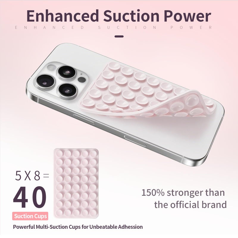 Mnyatr 2 Pack Silicone Suction Cup Phone Case Mount Double Sided, Sticky Phone Grip with Higher Suction Power for Cell Phone, Hands-Free Phone Accessories for Selfies and Videos, Light Pink & White - Image 4