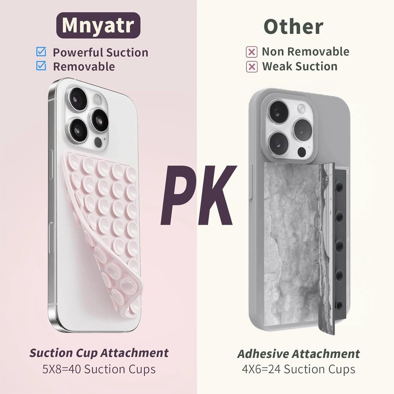Mnyatr 2 Pack Silicone Suction Cup Phone Case Mount Double Sided, Sticky Phone Grip with Higher Suction Power for Cell Phone, Hands-Free Phone Accessories for Selfies and Videos, Light Pink & White - Image 3
