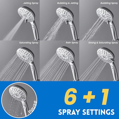 Ryamen Dual Shower Head Combo, 8'' High Pressure Rain Shower Head with Handheld Spray, 6 Settings Handheld Showerhead, 15" Height Adjustable Slide Bar, Angle Adjustable, Chrome Polished - Image 3