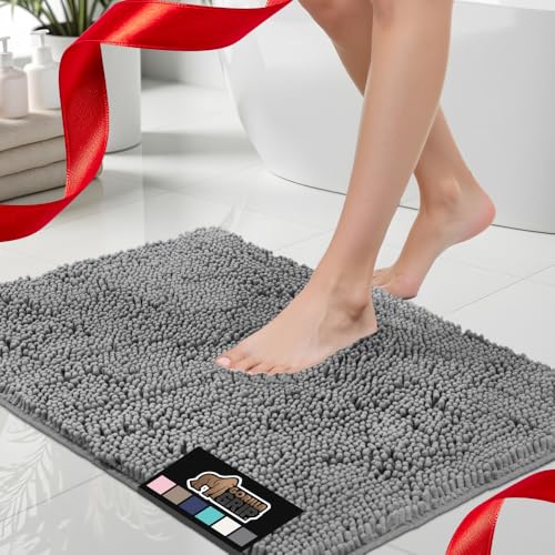 GORILLA GRIP Bath Rug Mat, Thick Soft Absorbent Chenille, Quick Dry Microfiber Mats, Rubber Backing Washable Shower Floor Rugs, Bathmat Runner, US Designed Bathroom Home Decor Accessories 24x17, Grey - Image 1