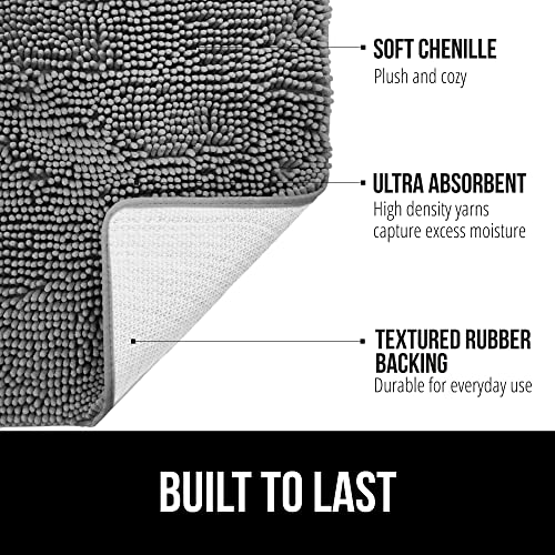GORILLA GRIP Bath Rug Mat, Thick Soft Absorbent Chenille, Quick Dry Microfiber Mats, Rubber Backing Washable Shower Floor Rugs, Bathmat Runner, US Designed Bathroom Home Decor Accessories 24x17, Grey - Image 2