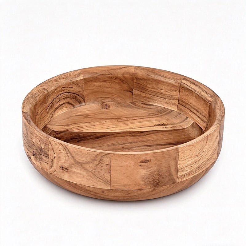 Mu Natural Solid Wood Round Bowl, Acacia Fruit Plate, Restaurant Snack & Salad Bowl, Wholesale from Manufacturer - Image 2