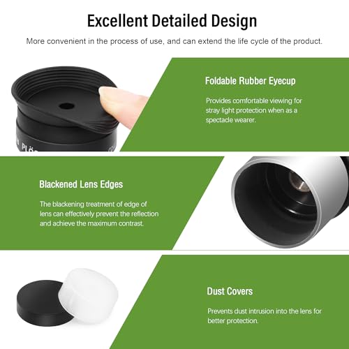 Astromania Telescope Eyepiece 6mm Plossl, 1.25 Inch Telescope Accessory Eyepiece Fully Multi Coated 4-Element Plossl Design, Metal 50 Degree Apparent Field of View for Astronomy Telescopes & Filters - Image 2