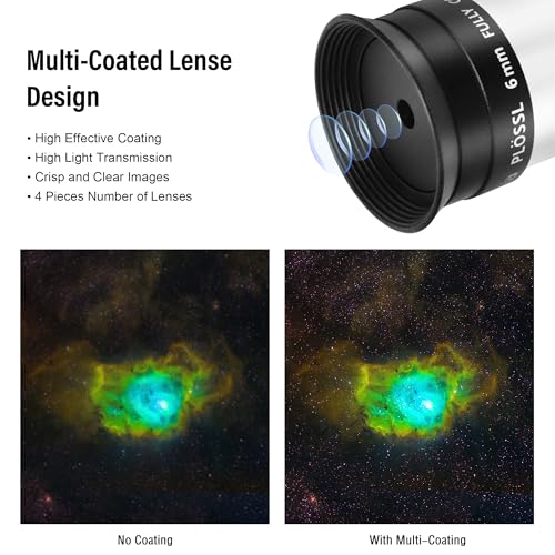 Astromania Telescope Eyepiece 6mm Plossl, 1.25 Inch Telescope Accessory Eyepiece Fully Multi Coated 4-Element Plossl Design, Metal 50 Degree Apparent Field of View for Astronomy Telescopes & Filters - Image 4