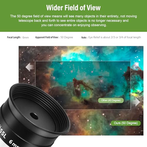 Astromania Telescope Eyepiece 6mm Plossl, 1.25 Inch Telescope Accessory Eyepiece Fully Multi Coated 4-Element Plossl Design, Metal 50 Degree Apparent Field of View for Astronomy Telescopes & Filters - Image 3