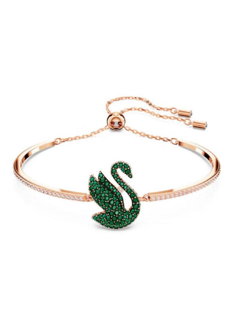 Iconic Swan Bangle Swan, Green, Rose Gold-Tone Plated  - Image 1