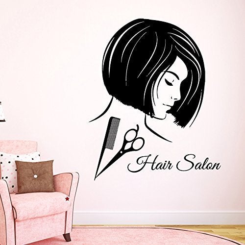 ARWY ARWY Salon Stickers Wall Decor Vinyl Decal Sticker Words Woman Model Girl Hair Salon Scissors Comb Hair Stylist Beauty Salon Bedroom Living Room Home Interior Design Kg910  - Image 1