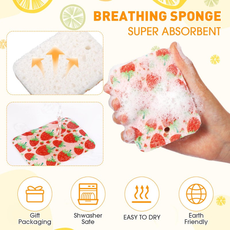 Maxdot 50 Counts Compressed Cellulose Sponges Bulk Fruits Pattern Natural Kitchen Compostable Non Scratch Dish Sponges for Washing Dishes,Cleaning Countertop Sink,Kids DIY - Image 3