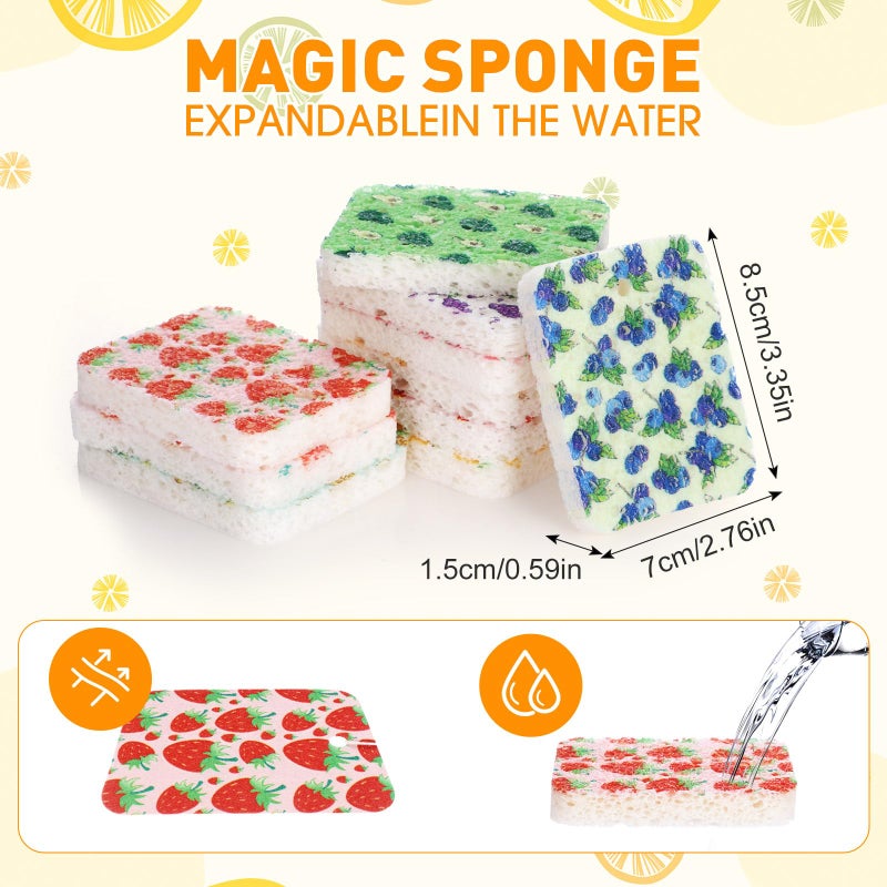Maxdot 50 Counts Compressed Cellulose Sponges Bulk Fruits Pattern Natural Kitchen Compostable Non Scratch Dish Sponges for Washing Dishes,Cleaning Countertop Sink,Kids DIY - Image 2