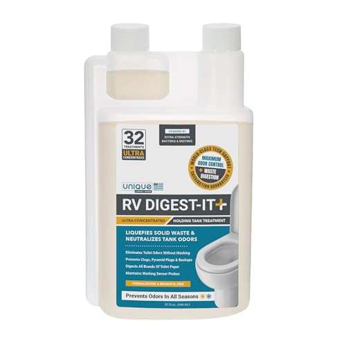 Unique RV Digest-It Ultra RV Toilet Treatment, 32 Uses, Super Concentrated - Eliminates Smells and Liquifies Waste, Easy-Measure Extra-Strength Preventive Bio-Enzymatic Holding Tank Treatment (32 oz) - Image 1