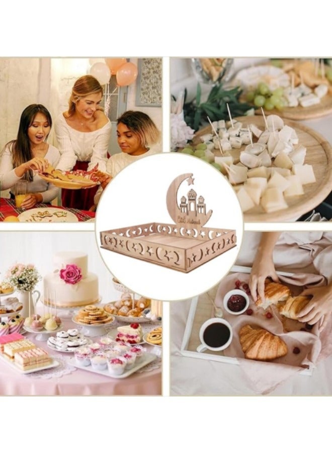 GGEROU Wooden Eid Mubarak Boxwood Dessert Tray, Ramadan Kareem Moon Star Shape Tray, Holding Plate Party Serving Tableware with Eid Decoration for Dining Table - Image 5
