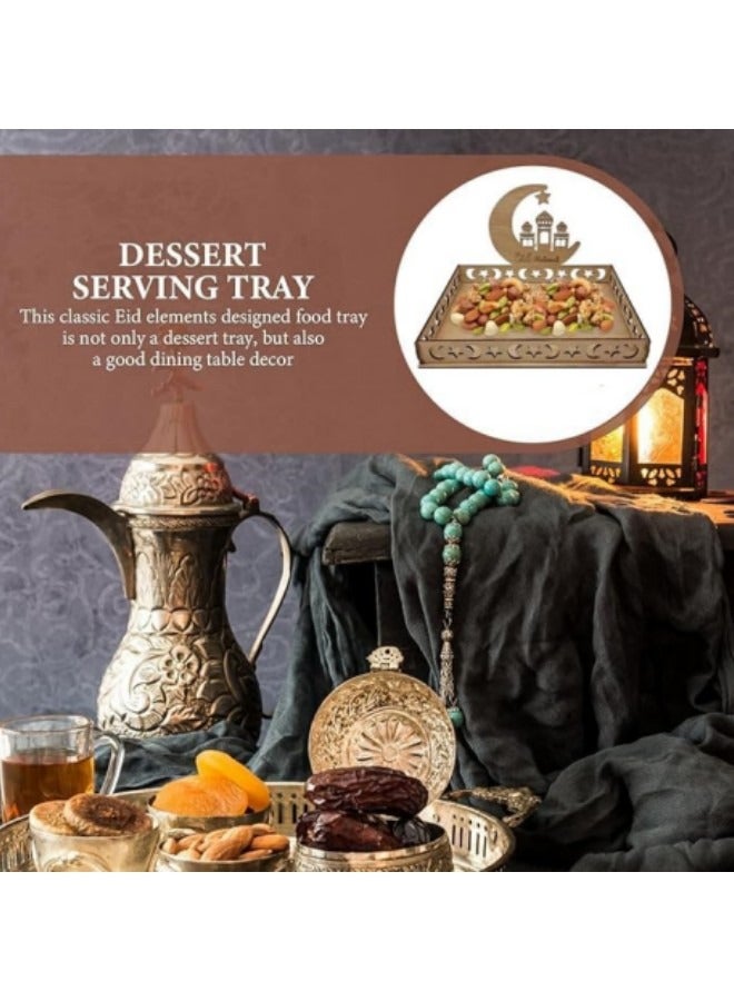 GGEROU Wooden Eid Mubarak Boxwood Dessert Tray, Ramadan Kareem Moon Star Shape Tray, Holding Plate Party Serving Tableware with Eid Decoration for Dining Table - Image 3