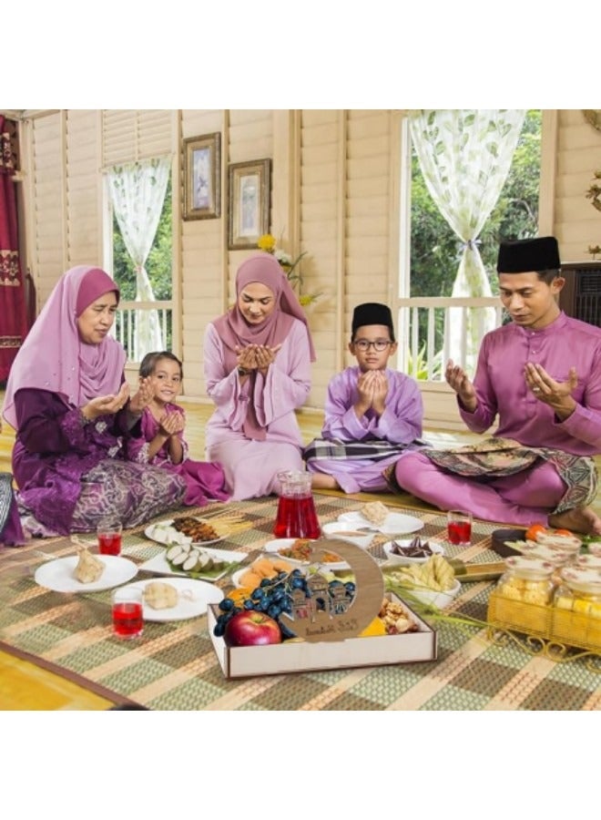 GGEROU Wooden Eid Mubarak Boxwood Dessert Tray, Ramadan Kareem Moon Star Shape Tray, Holding Plate Party Serving Tableware with Eid Decoration for Dining Table - Image 4