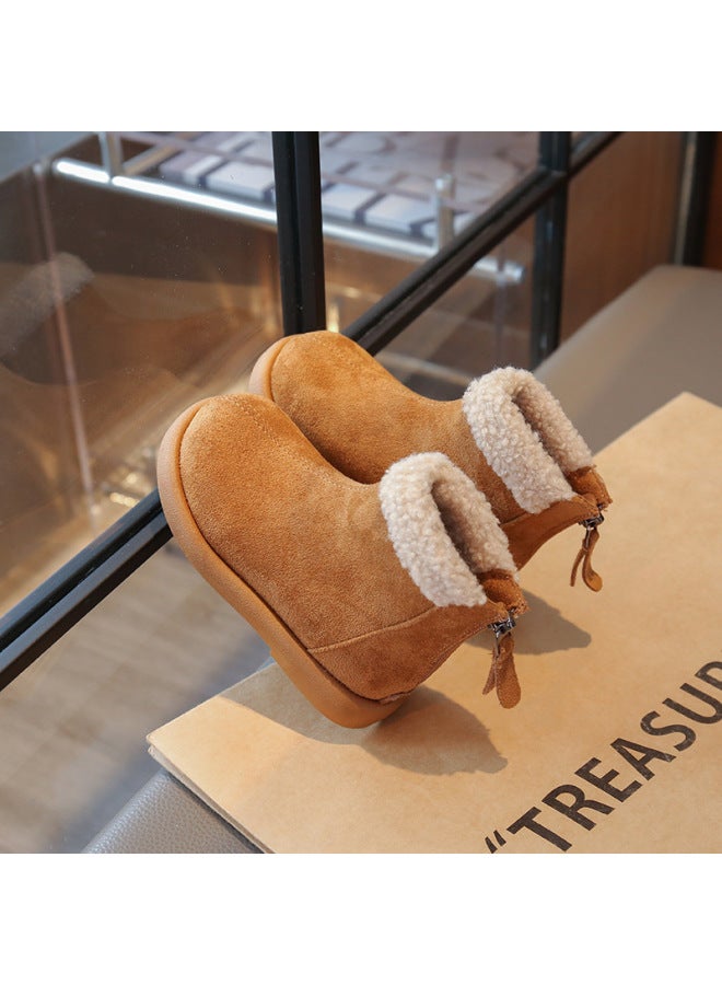 Girls' Large Cotton Shoes, Kidsren's Snow Boots,  New Winter Furry Birkenstock Boots, Trendy Retro Kidsren's Small Yellow Boots