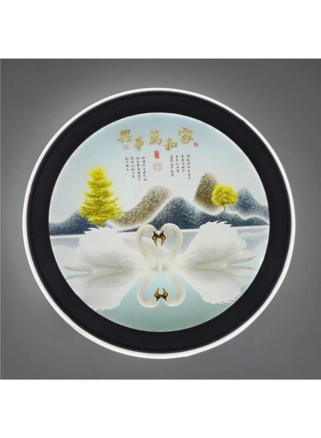 Chinese Style Entrance Entrance Decorative Painting Mural Modern Bedroom Simple Bedside Light Luxury Round Hanging Painting Restaurant LED Light