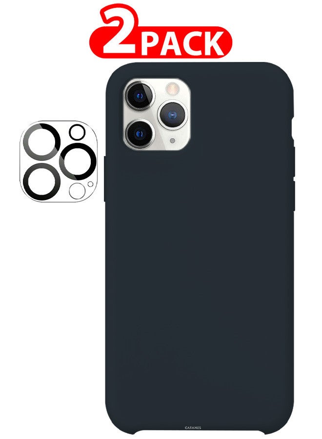CATANES [for iPhone 11 Pro Max] 2 Pack Silicone Case and Camera Lens Protector Shockproof Protective Case Anti Scratch Smooth Case Cover/Black - Image 1