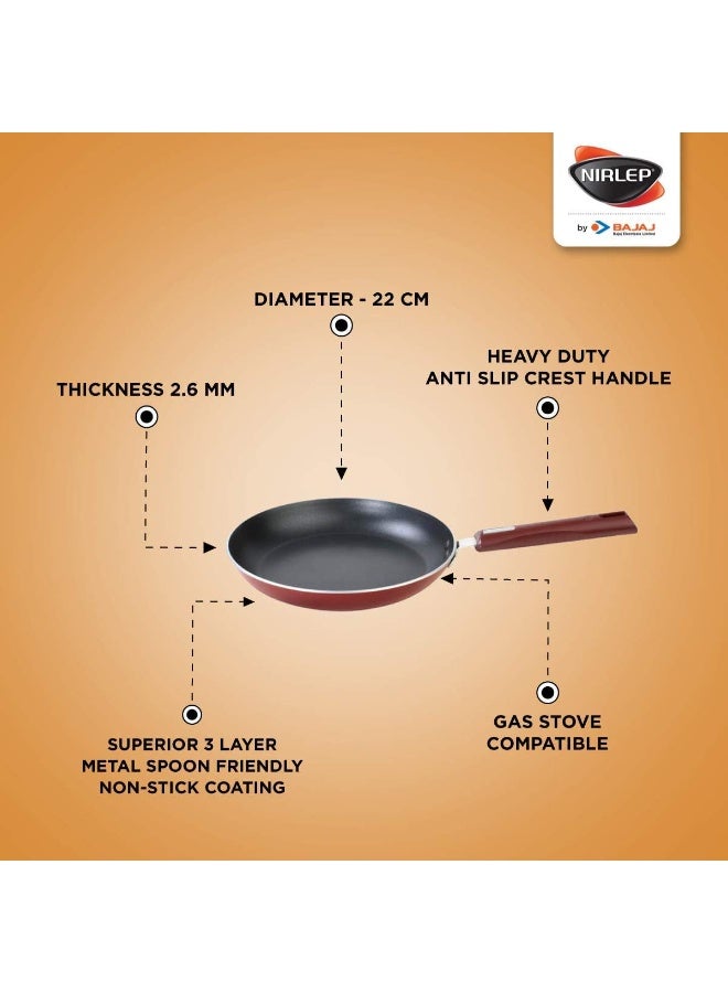 Nirlep Aluminium Fry Pan, 22cm, Maroon - Image 3
