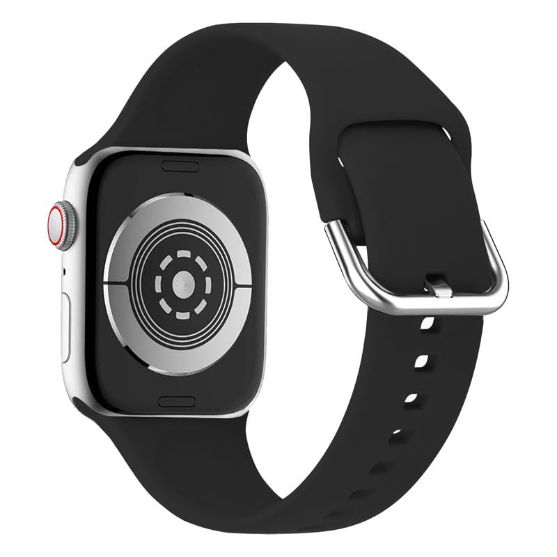 Printme Sport Band Compatible with Apple Watch Bands 49mm 45mm 44mm 42mm, Soft Silicon Belt Replacement Strap with Classic Clasp for iWatch Series 9 Ultra SE 8 7 6 5 4 3 2 for Women Men (Black) - Image 3