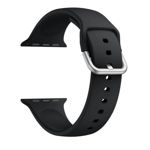 Printme Sport Band Compatible with Apple Watch Bands 49mm 45mm 44mm 42mm, Soft Silicon Belt Replacement Strap with Classic Clasp for iWatch Series 9 Ultra SE 8 7 6 5 4 3 2 for Women Men (Black) - Image 1
