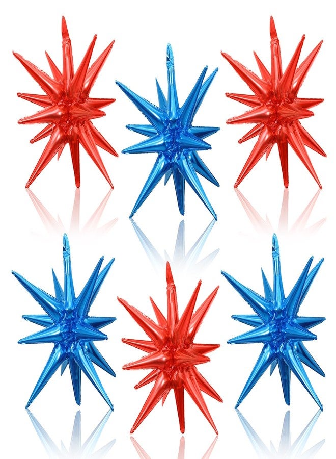 Vibzox Blue Red Star Balloons, 22 Inch Foil Explosion Star Balloons, Large Spike Balloons Star Cone Balloons, for Birthday Graduation 4th of July, Independence Day USA Patriotic Party Decorations - Image 1