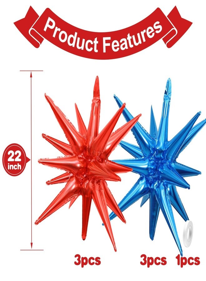 Vibzox Blue Red Star Balloons, 22 Inch Foil Explosion Star Balloons, Large Spike Balloons Star Cone Balloons, for Birthday Graduation 4th of July, Independence Day USA Patriotic Party Decorations - Image 2