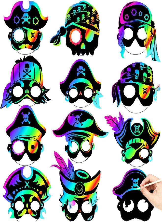 Deekin 60 Pcs Pirate Party Favors Pirate Themed Birthday Party Accessories Supplies Scratch Mask Craft Kit Rainbow Masks Treasure Scratch Crafts Gift Set Decorations - Image 1