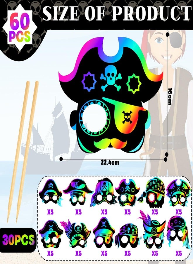 Deekin 60 Pcs Pirate Party Favors Pirate Themed Birthday Party Accessories Supplies Scratch Mask Craft Kit Rainbow Masks Treasure Scratch Crafts Gift Set Decorations - Image 3