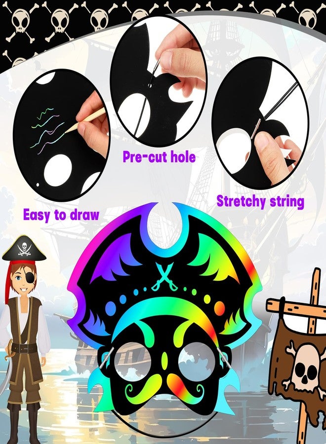 Deekin 60 Pcs Pirate Party Favors Pirate Themed Birthday Party Accessories Supplies Scratch Mask Craft Kit Rainbow Masks Treasure Scratch Crafts Gift Set Decorations - Image 5